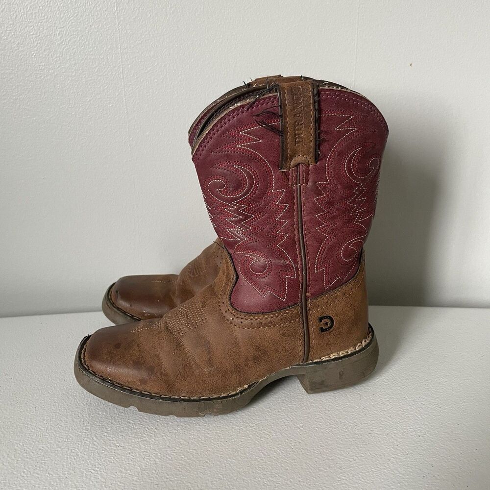 Durango Kids 8" Western Boots Cowboy Barn Leather Briar Brown/Brick Red Size 11